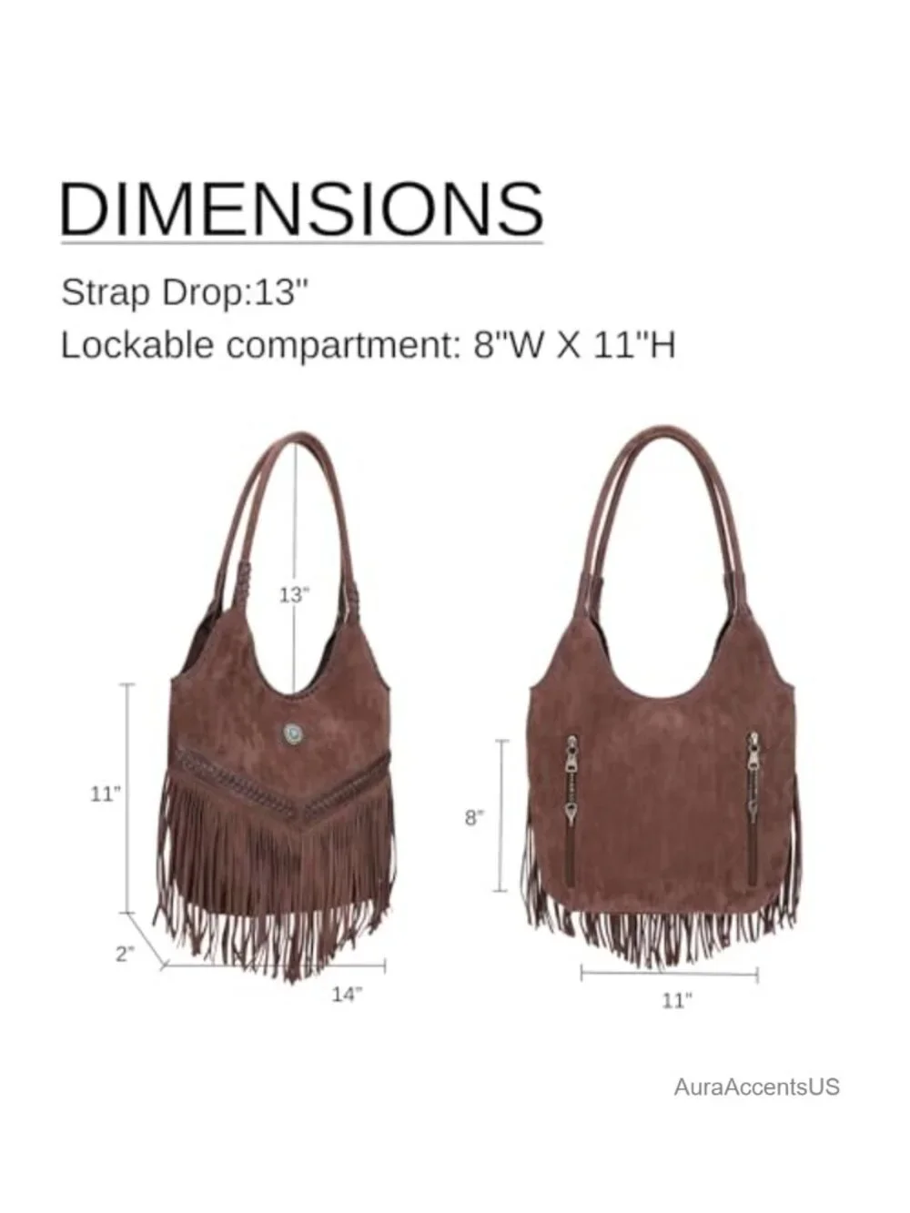 Suede Fringe Hobo Tote Shoulder Bag with Tassels